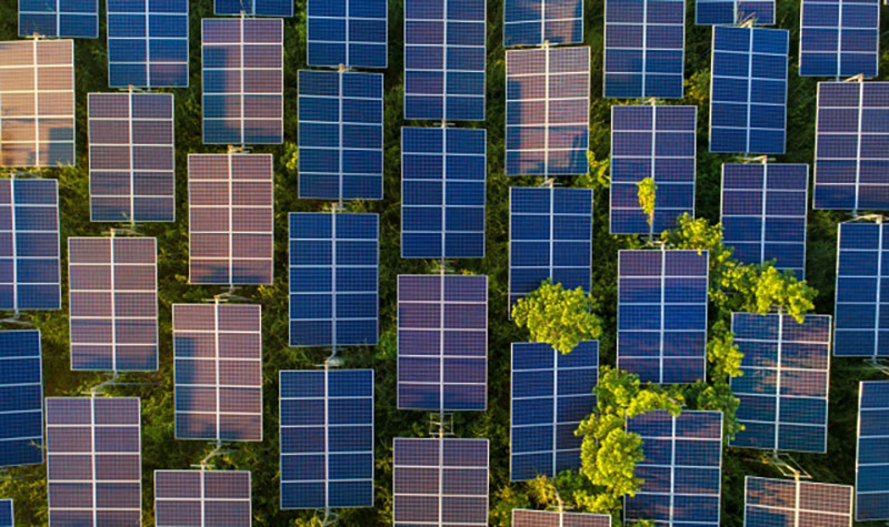 Aerial view of solar panels