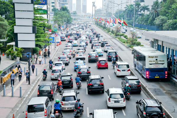 Traffic on a busy road in Indonesia