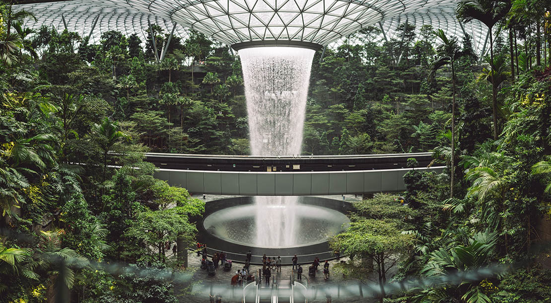Indoor waterfall at Jewel Changi Airport