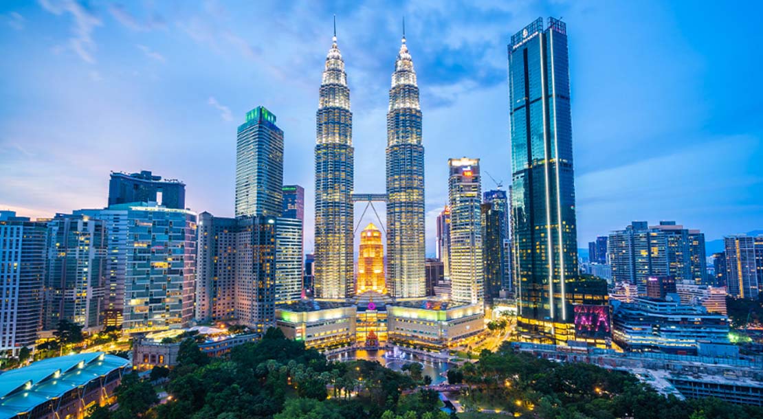 The Petronas Twin Towers at dusk