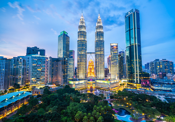 The Petronas Twin Towers at dusk