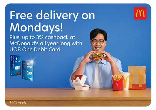 Free McDelivery on Mondays, exclusively with UOB One Cards