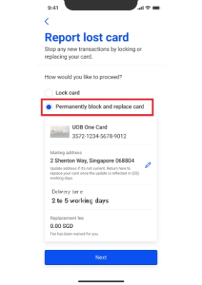 Select “Permanently block & replace”, confirm your address, tap “Next”