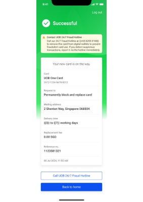Your lost card is blocked and removed from digital wallets