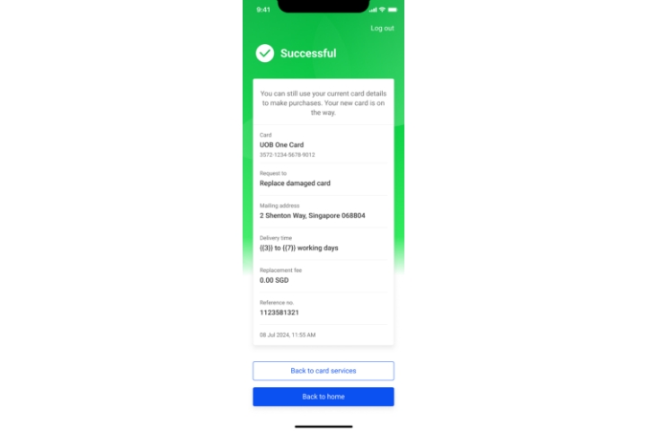 Your card replacement request is successful.