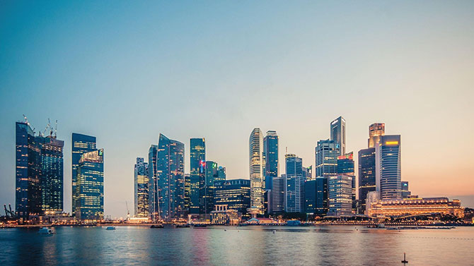 Singapore's Marina Bay district at dusk