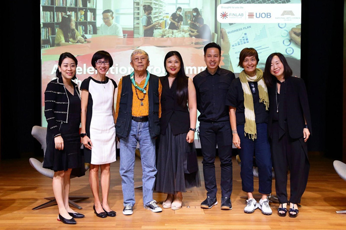 Ms Janet Young, Managing Director, Head of Group Channels and Digitalisation and Group Strategic Communications and Brand, UOB (2nd from the left) and Ms Lynette Pang, Deputy CEO, Planning and Corporate Development, National Arts Council (1st from the right), with the panelists at the opening ceremony