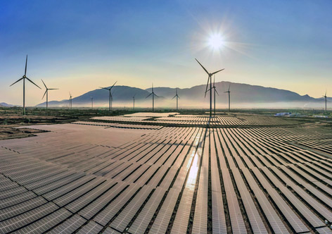 Solar panels and wind mills in Vietnam